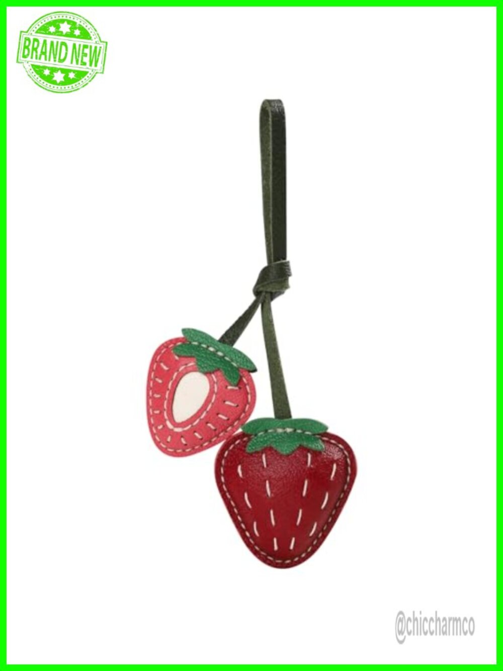 Handmade Goatskin Strawberry Bag Charm Reversible Leather Keychain